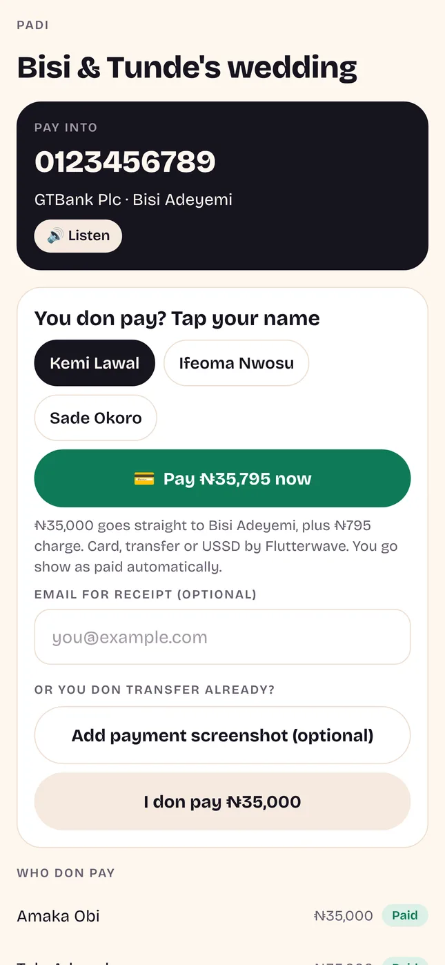 The page members open to say they have paid